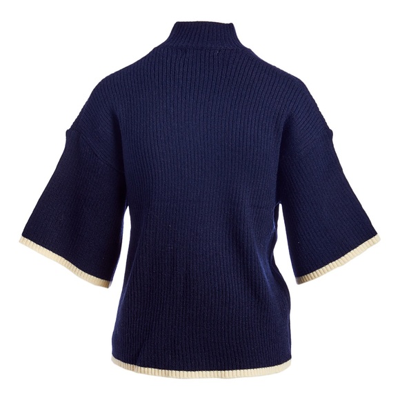 jon & anna | Navy & Ivory Mock Neck Three-Quarter Sleeve Sweater - Women NEW S/M - Picture 2 of 2